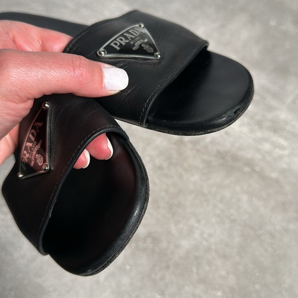 Prada Black Logo Slides Size 39.5 - Picture 3 of 6